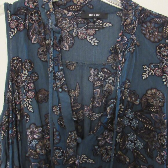 Miss Me Womens Cold Shoulder Blouse Small Long Sleeve Blue Floral Print Elegant - Picture 2 of 7